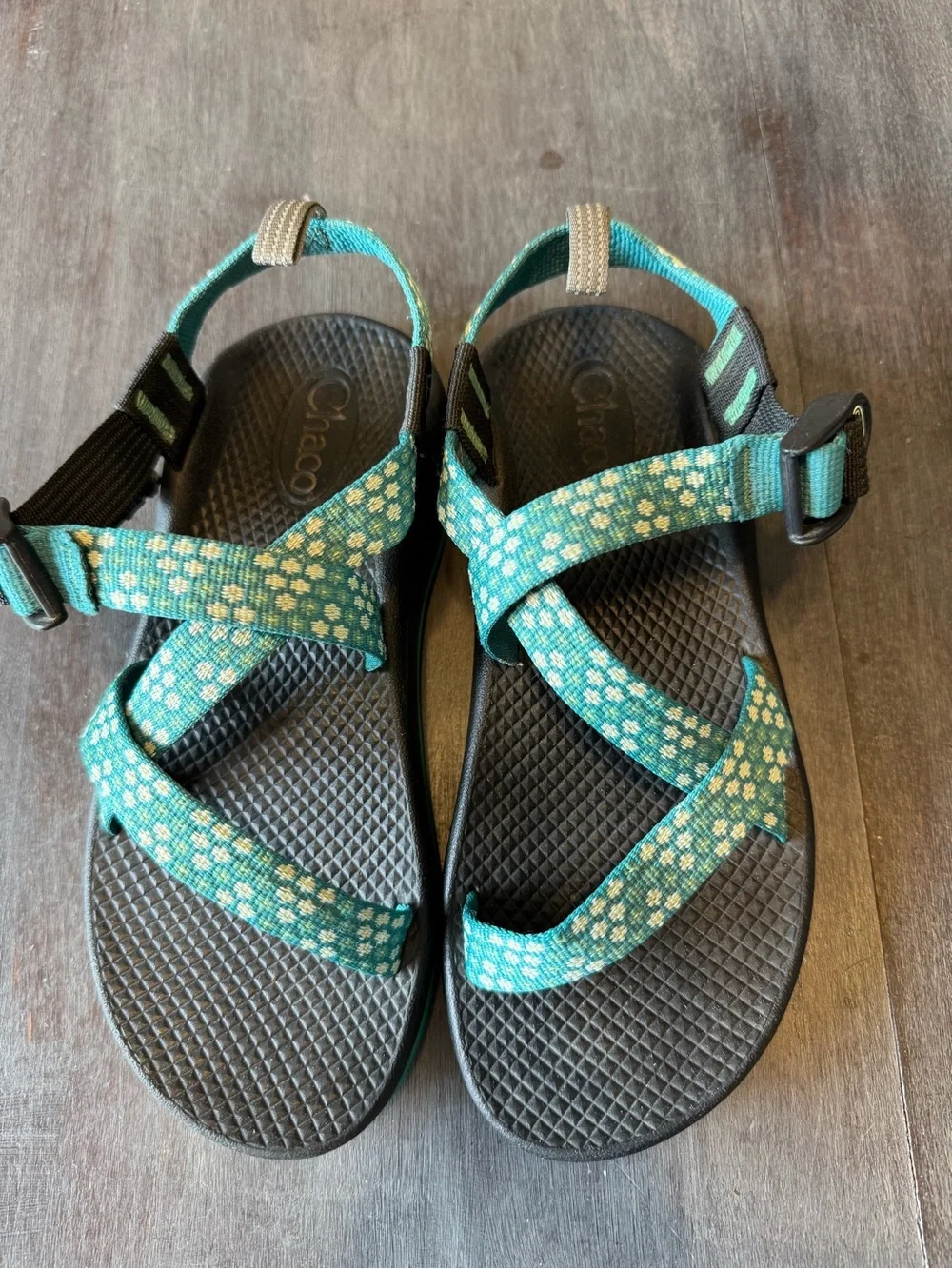 Chaco Teal Floral Strap Sandals